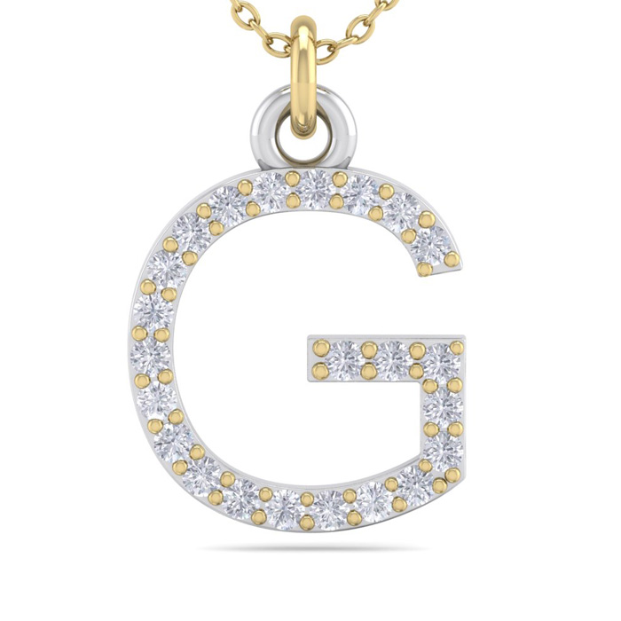 Letter G  ColorDiamond Initial Necklace in 14K Yellow Gold (2.50 g) w/ 23 Diamonds, , 18 Inch Chain by SuperJeweler