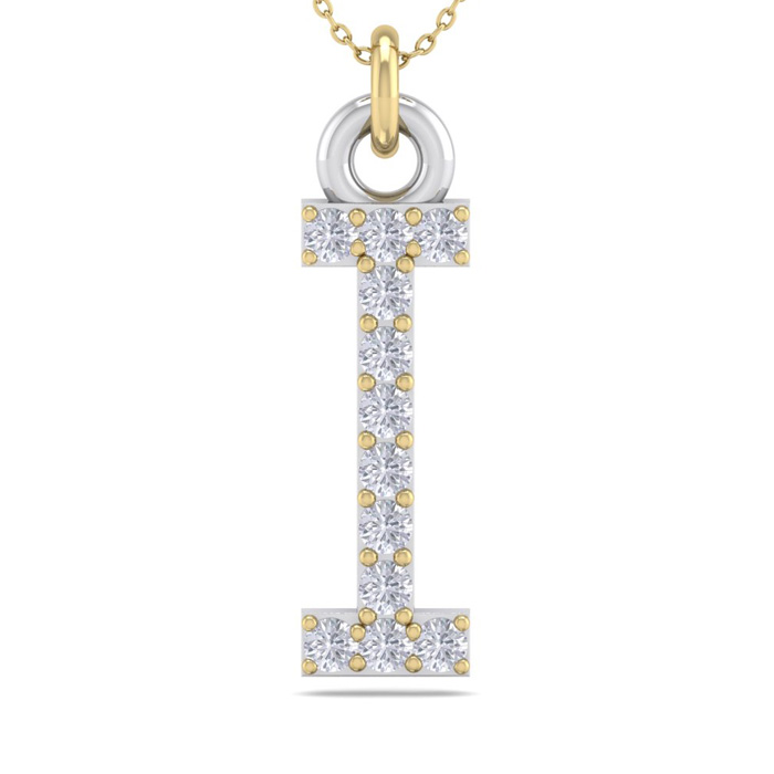 Letter I Diamond Initial Necklace in 14K Yellow Gold (2.50 g) w/ 12 Diamonds, , 18 Inch Chain by SuperJeweler