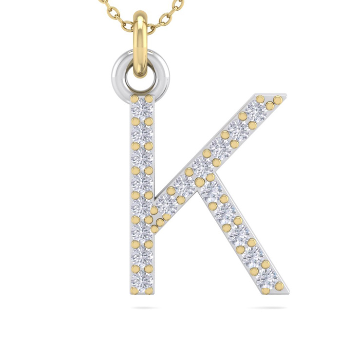 Letter K Diamond Initial Necklace in 14K Yellow Gold (2.50 g) w/ 19 Diamonds, , 18 Inch Chain by SuperJeweler