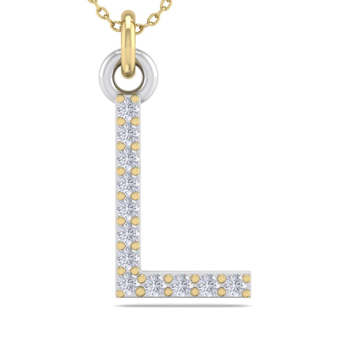 Letter L Diamond Initial Necklace In 14K Yellow Gold (2.50 G) W/ 12 Diamonds, H/I, 18 Inch Chain By SuperJeweler