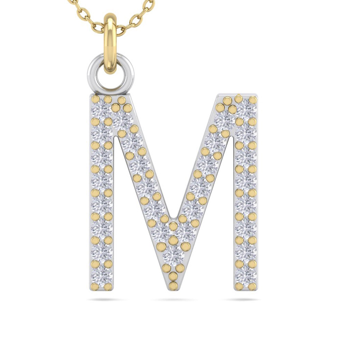 Letter M Diamond Initial Necklace in 14K Yellow Gold (2.50 g) w/ 29 Diamonds, , 18 Inch Chain by SuperJeweler