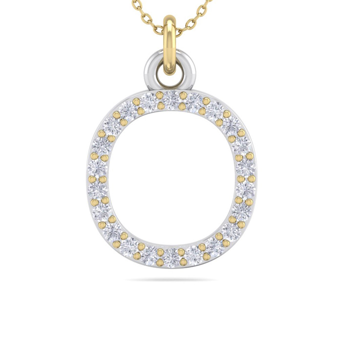 Letter O Diamond Initial Necklace In 14K Yellow Gold (2.50 G) W/ 22 Diamonds, H/I, 18 Inch Chain By SuperJeweler