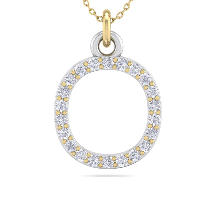 Letter O Diamond Initial Necklace in 14K Yellow Gold (2.50 g) w/ 22 Diamonds, , 18 Inch Chain by SuperJeweler