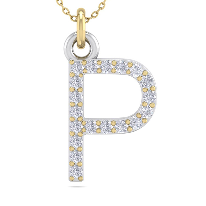 Letter P Diamond Initial Necklace In 14K Yellow Gold (2.50 G) W/ 19 Diamonds, H/I, 18 Inch Chain By SuperJeweler