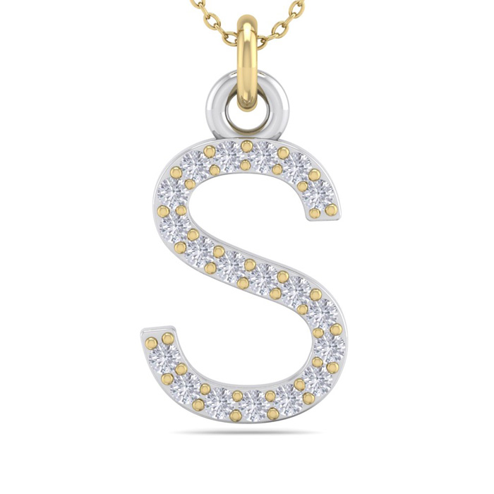 Letter S Diamond Initial Necklace In 14K Yellow Gold (2.50 G) W/ 19 Diamonds, H/I, 18 Inch Chain By SuperJeweler