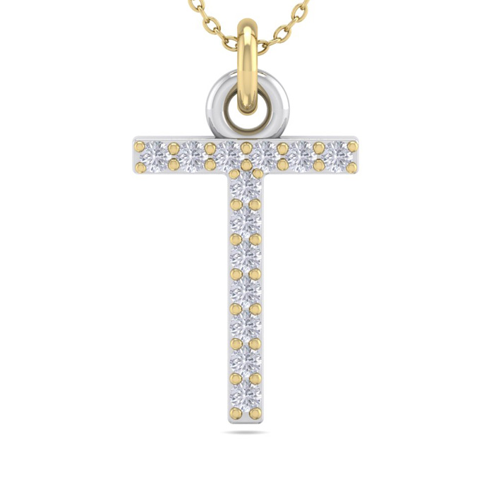 Letter T Diamond Initial Necklace in 14K Yellow Gold (2.50 g) w/ 13 Diamonds, , 18 Inch Chain by SuperJeweler