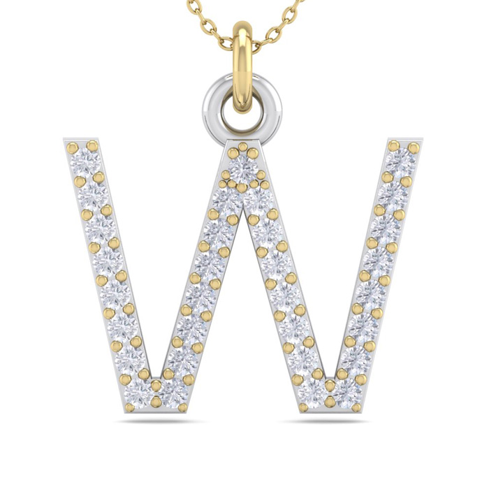 Letter W Diamond Initial Necklace in 14K Yellow Gold (2.50 g) w/ 31 Diamonds, , 18 Inch Chain by SuperJeweler