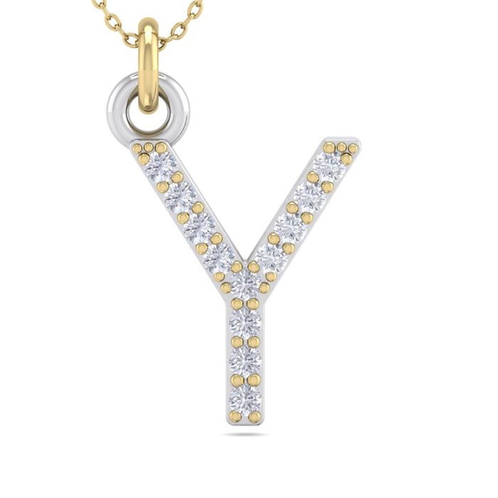 Letter Y Diamond Initial Necklace in 14K Yellow Gold (2.50 g) w/ 12 Diamonds, , 18 Inch Chain by SuperJeweler