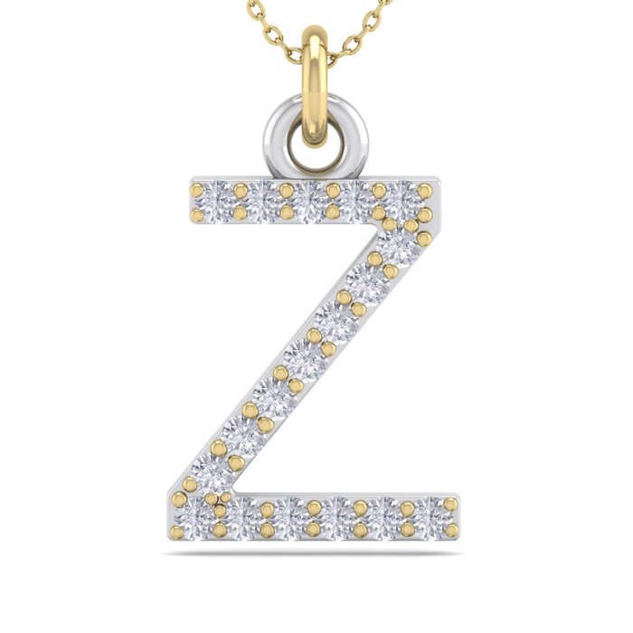 Letter Z Diamond Initial Necklace In 14K Yellow Gold (2.50 G) W/ 18 Diamonds, H/I, 18 Inch Chain By SuperJeweler