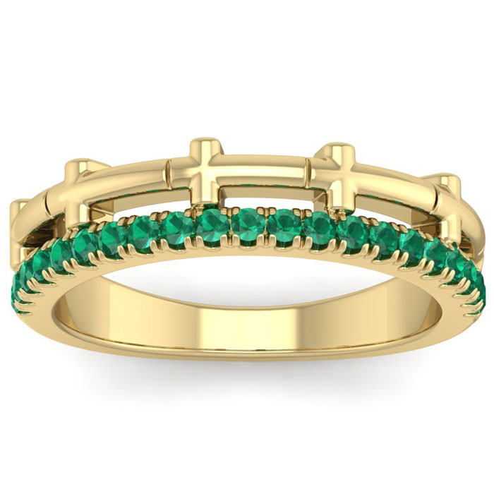 1/3 Carat Emerald Cross Wedding Band In 14K Yellow Gold (4 G), Size 4 By SuperJeweler