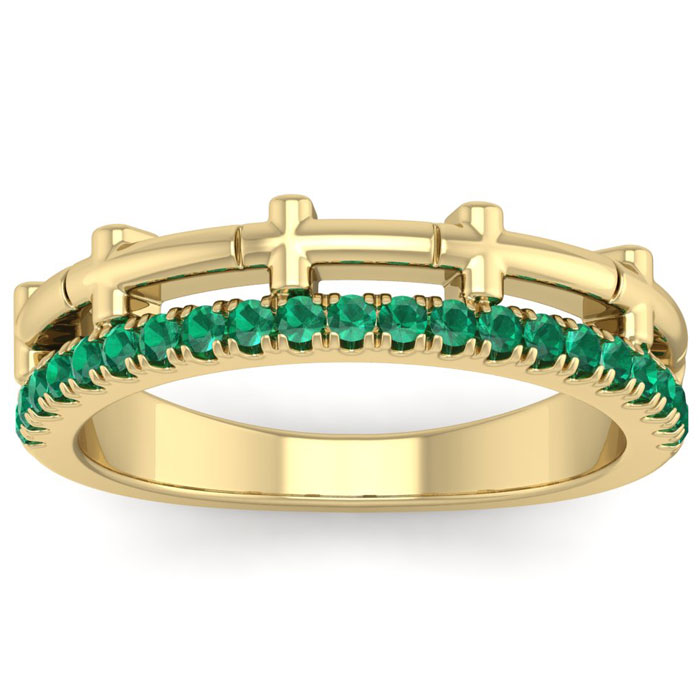 1/3 Carat Emerald Cross Wedding Band in 14K Yellow Gold (4 g), Size 4 by SuperJeweler