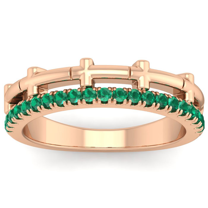 1/3 Carat Emerald Cross Wedding Band in 14K Rose Gold (4 g), Size 4 by SuperJeweler