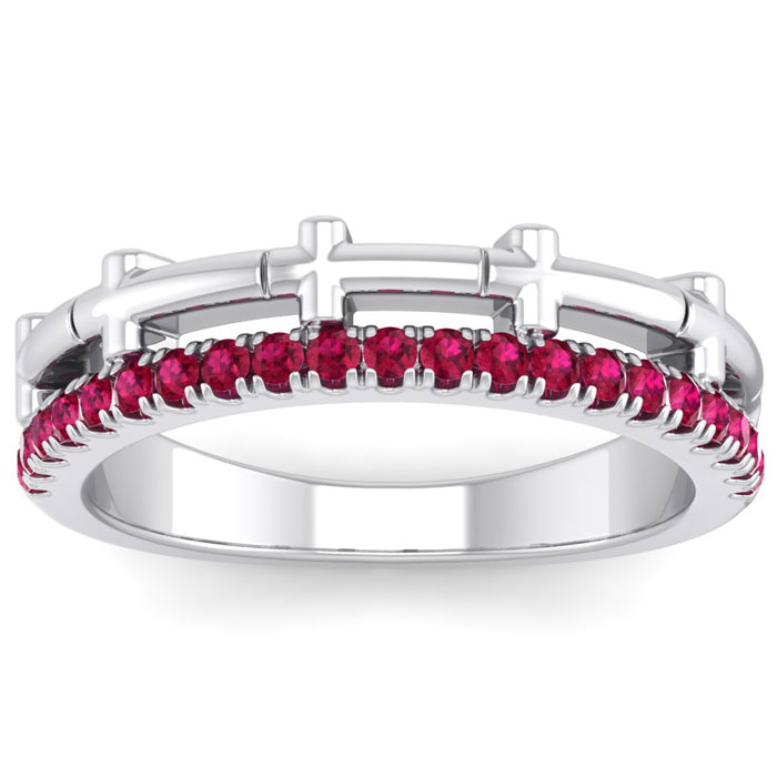 1/3 Carat Ruby Cross Wedding Band in 14K White Gold (4 g), Size 4 by SuperJeweler