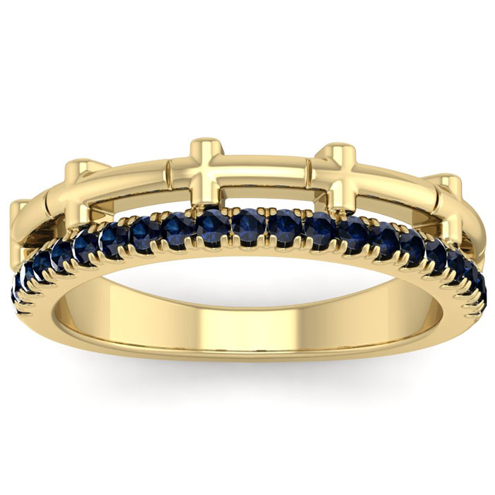 1/3 Carat Sapphire Cross Wedding Band in 14K Yellow Gold (4 g), Size 4 by SuperJeweler