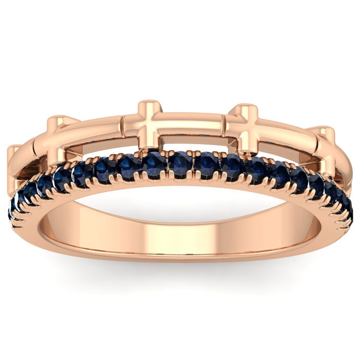 1/3 Carat Sapphire Cross Wedding Band in 14K Rose Gold (4 g), Size 4 by SuperJeweler