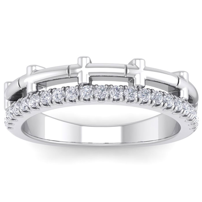 1/3 Carat Diamond Cross Wedding Band in 14K White Gold (4 g) (, I1-I2), Size 4 by SuperJeweler