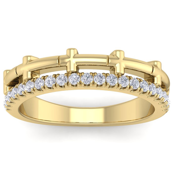 1/3 Carat Diamond Cross Wedding Band in 14K Yellow Gold (4 g) (, I1-I2), Size 4 by SuperJeweler