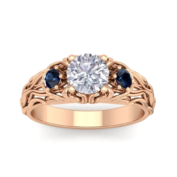 1.25 Carat Round Shape Diamond & Sapphire Vine Engagement Ring in 14K Rose Gold (4 g) (  SI2-I1)  Size 5.5 by SuperJeweler