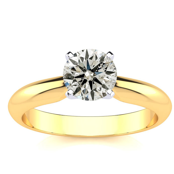 1 Carat Diamond Solitaire Engagement Ring in 14K Yellow Gold (2.2 Grams) (,  Clarity Enhanced), Size 4 by SuperJeweler