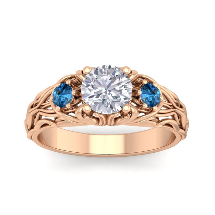 1.25 Carat Round Shape Diamond & Blue Diamond Vine Engagement Ring in 14K Rose Gold (4 g) (, SI2-I1), Size 4 by SuperJeweler