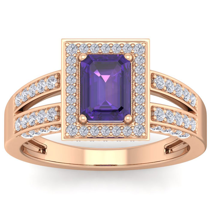 1.5 Carat Amethyst & Halo 74 Diamond Ring in 14K Rose Gold (5.60 g), , Size 4 by SuperJeweler