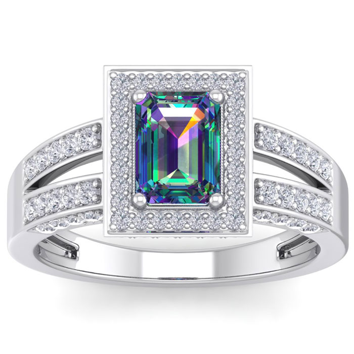 1.5 Carat Mystic Topaz & Halo 74 Diamond Ring in 14K White Gold (5.60 g), , Size 4 by SuperJeweler