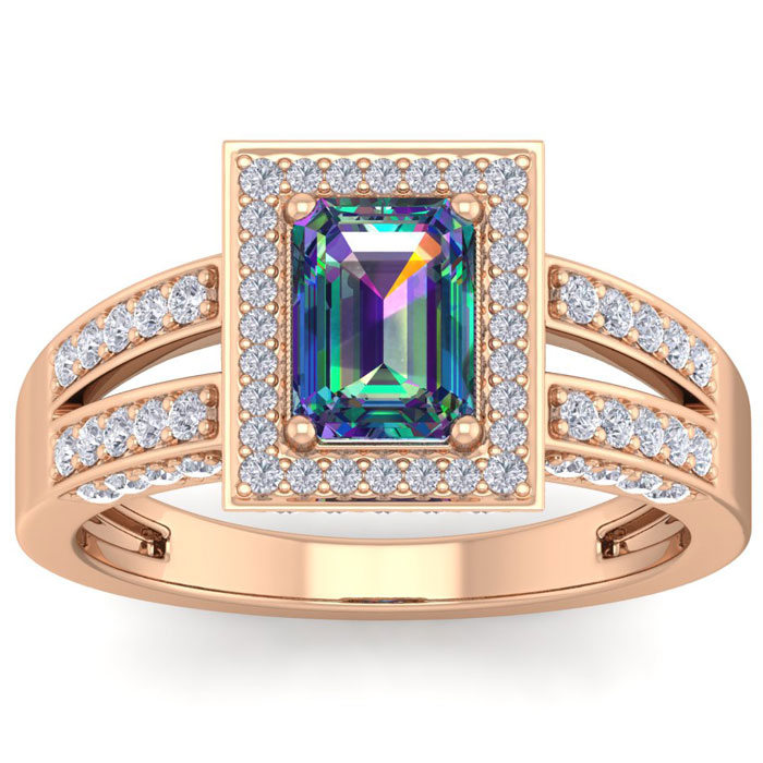 1.5 Carat Mystic Topaz & Halo 74 Diamond Ring in 14K Rose Gold (5.60 g), , Size 4 by SuperJeweler