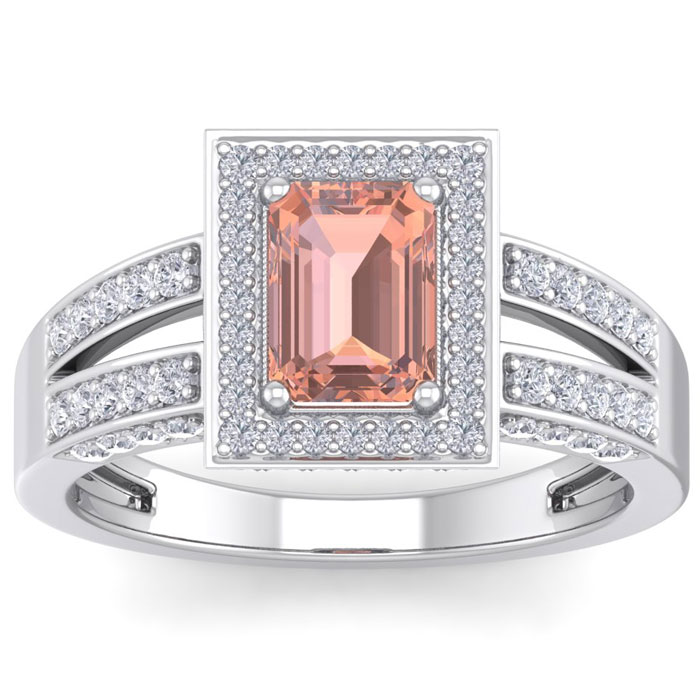 1.5 Carat Morganite & Halo 74 Diamond Ring in 14K White Gold (5.60 g), , Size 4 by SuperJeweler