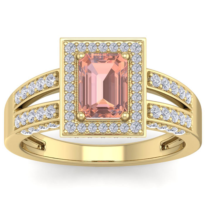 1.5 Carat Morganite & Halo 74 Diamond Ring in 14K Yellow Gold (5.60 g), , Size 4 by SuperJeweler