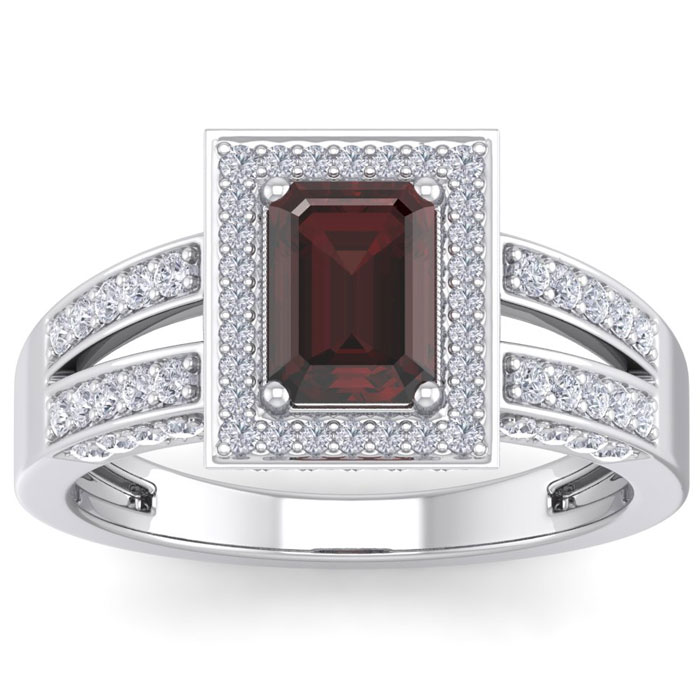 2 Carat Garnet & Halo 74 Diamond Ring in 14K White Gold (5.60 g), , Size 4 by SuperJeweler