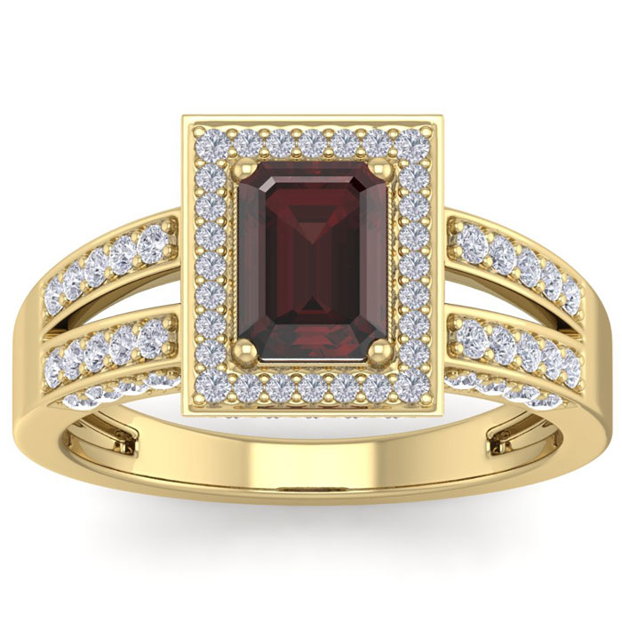 2 Carat Garnet & Halo 74 Diamond Ring in 14K Yellow Gold (5.60 g), , Size 4 by SuperJeweler