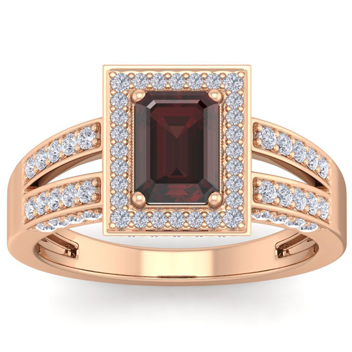 2 Carat Garnet & Halo 74 Diamond Ring in 14K Rose Gold (5.60 g), , Size 4 by SuperJeweler