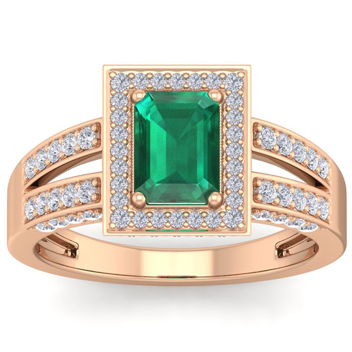 1.5 Carat Emerald Cut & Halo 74 Diamond Ring in 14K Rose Gold (5.60 g), , Size 4 by SuperJeweler