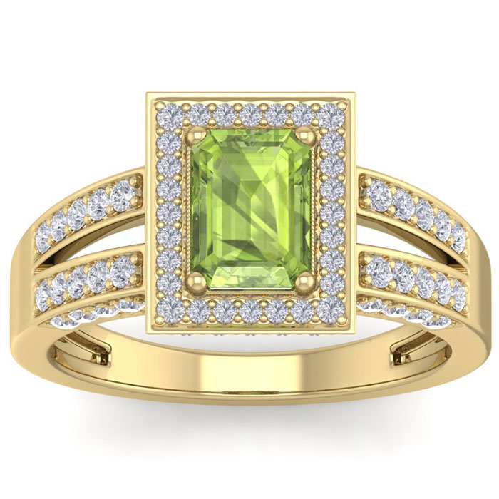 1 3/4 Carat Peridot & Halo 74 Diamond Ring in 14K Yellow Gold (5.60 g), , Size 4 by SuperJeweler