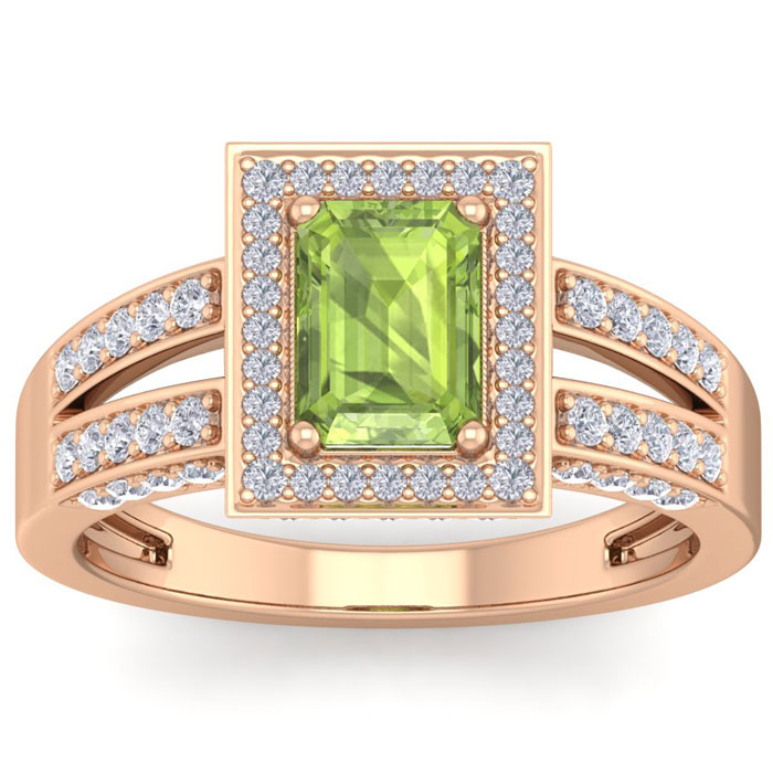 1 3/4 Carat Peridot & Halo 74 Diamond Ring in 14K Rose Gold (5.60 g), , Size 4 by SuperJeweler