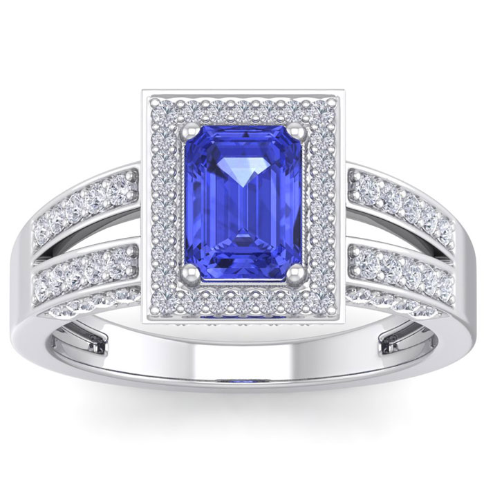 1 3/4 Carat Tanzanite & Halo 74 Diamond Ring in 14K White Gold (5.60 g), , Size 4 by SuperJeweler