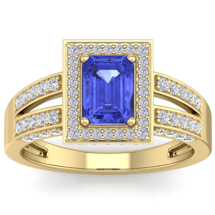 1 3/4 Carat Tanzanite & Halo 74 Diamond Ring in 14K Yellow Gold (5.60 g), , Size 4 by SuperJeweler