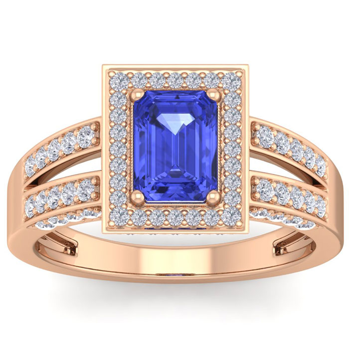 1 3/4 Carat Tanzanite & Halo 74 Diamond Ring in 14K Rose Gold (5.60 g), , Size 4 by SuperJeweler