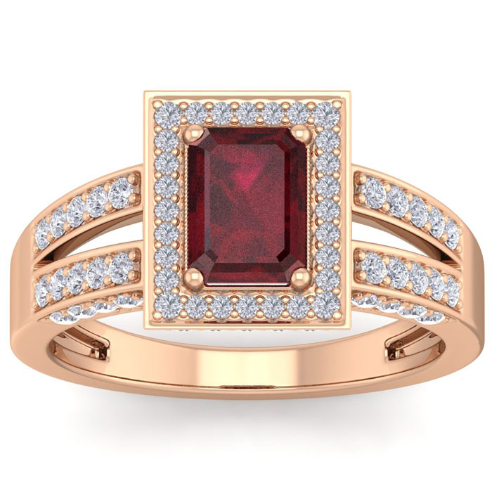 1.5 Carat Ruby & Halo 74 Diamond Ring in 14K Rose Gold (5.60 g), , Size 4 by SuperJeweler