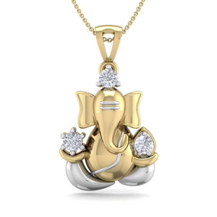 1/4 Carat Diamond Lord Ganesha Necklace In 14K Yellow Gold (3.50 G), 18 Inches, I/J By SuperJeweler