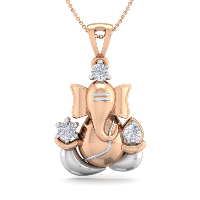 1/4 Carat Diamond Lord Ganesha Necklace In 14K Rose Gold (3.50 G), 18 Inches, I/J By SuperJeweler