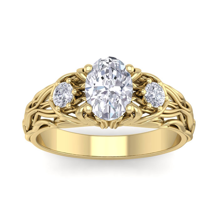 1.25 Carat Oval Shape Diamond Intricate Vine Engagement Ring in 14K Yellow Gold (5.50 g) (, I1-I2 Clarity Enhanced), Size 4 by SuperJeweler