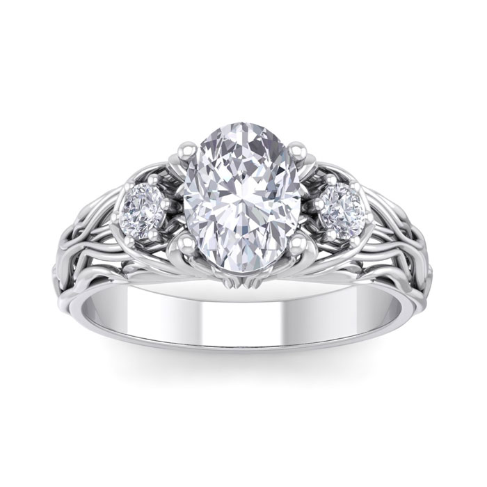 1 3/4 Carat Oval Shape Diamond Intricate Vine Engagement Ring in 14K White Gold (5.50 g) (