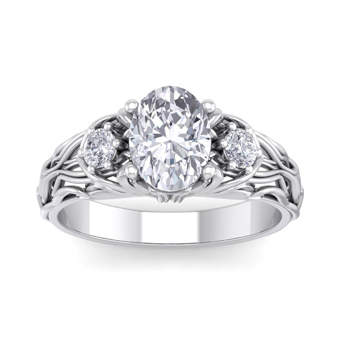 1 3/4 Carat Oval Shape Diamond Intricate Vine Engagement Ring in 