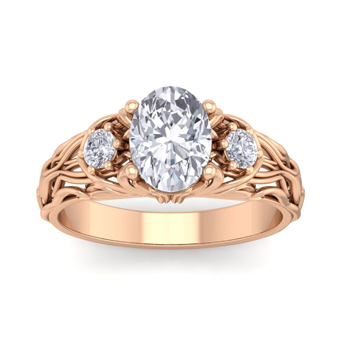 1 3/4 Carat Oval Shape Diamond Intricate Vine Engagement Ring in 