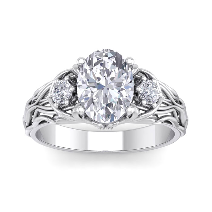 2 1/4 Carat Oval Shape Diamond Intricate Vine Engagement Ring in 