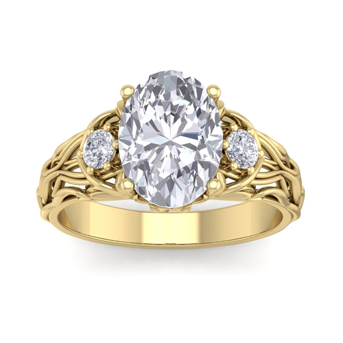 3 1/4 Carat Oval Shape Diamond Intricate Vine Engagement Ring in 