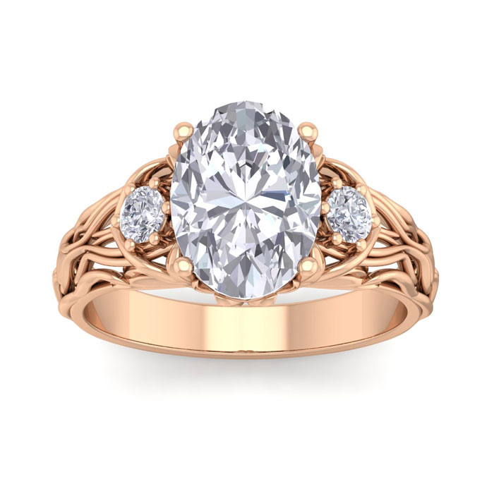 3 1/4 Carat Oval Shape Diamond Intricate Vine Engagement Ring in 