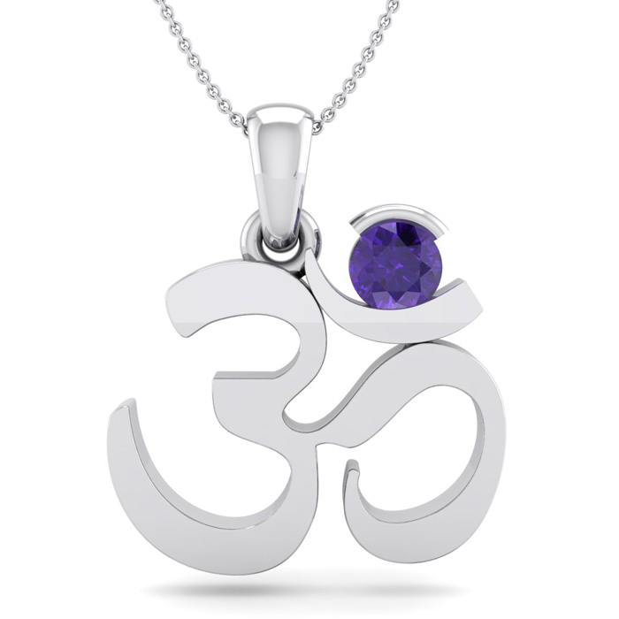 1/4 Carat Amethyst Om Necklace in 14K White Gold (2.50 g), 18 Inches by SuperJeweler