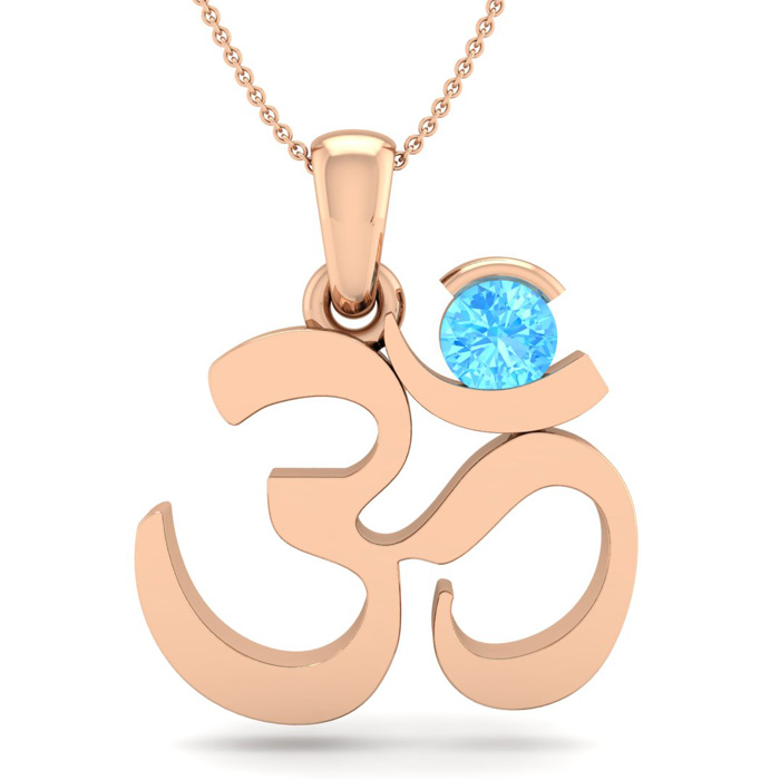 1/3 Carat Blue Topaz Om Necklace in 14K Rose Gold (2.50 g), 18 Inches by SuperJeweler